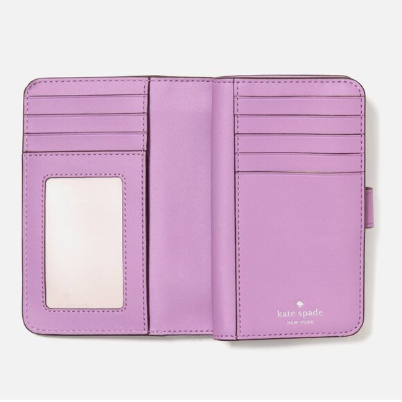 New Kate Spade Lena Medium Compact Bifold Wallet Pebble Leather Wisteria - Picture 3 of 4